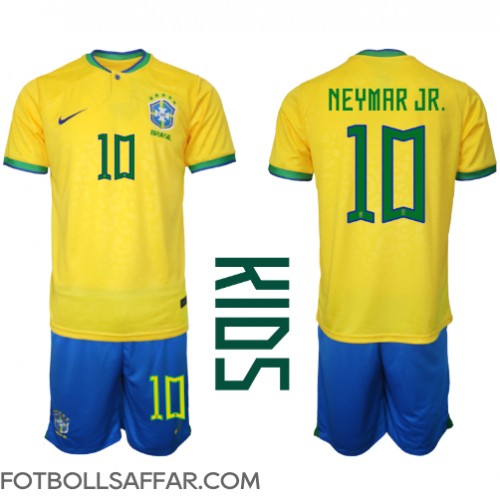 Brasilien Neymar Jr #10 Hemmadräkt Barn VM 2022 Kortärmad (+ Korta byxor)